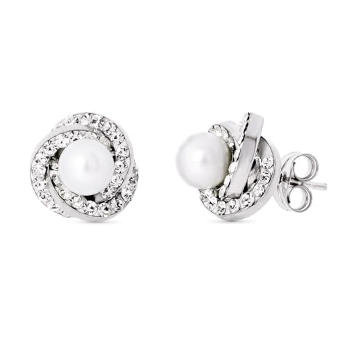9 mm große Ohrringe aus 18 Karat Weißgold mit einem Knoten, Zirkonen und einer Perle in der Mitte. von Inmaculada Romero IR