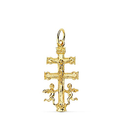 Inmaculada Romero IR Caravaca Kreuz 18K Gold-Kruzifix 24mm. Glatter Christus hängt Angeles Side von Inmaculada Romero IR