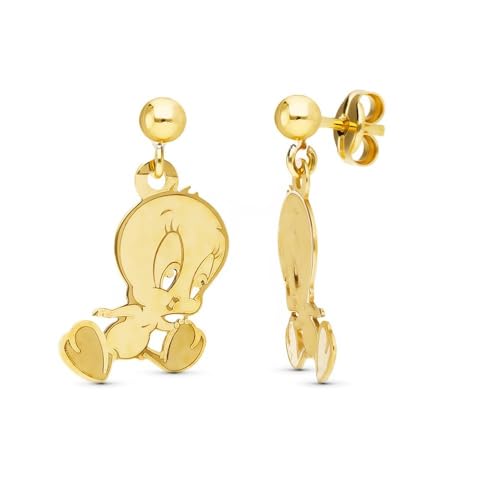 Damenohrringe aus 18-karätigem Gold, 17 mm. Detail mit springendem Tweety-Ball von Inmaculada Romero IR