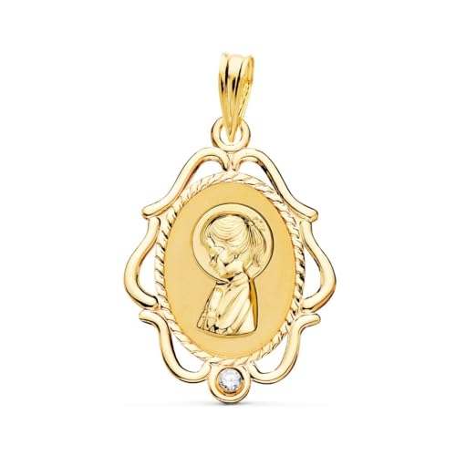 Inmaculada Romero IR 18 Karat Goldmedaille der Jungfrau Maria, Erstkommunion, 24 mm oval, Zirkonia. Gravur im Preis inbegriffen – Anpassbar – GRAVUR IM PREIS INBEGRIFFEN von Inmaculada Romero IR