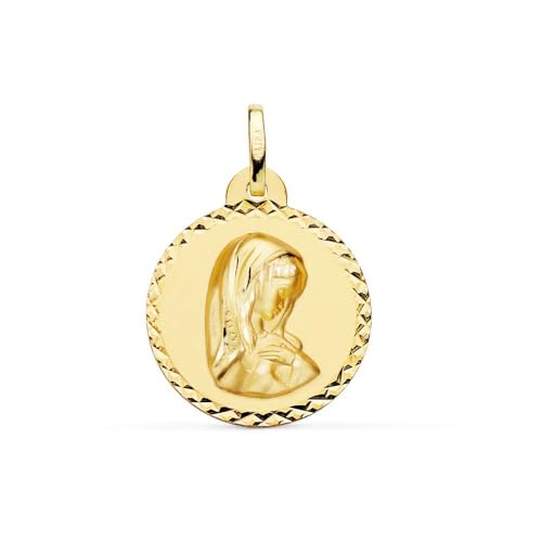 Inmaculada Romero IR 18 Karat Goldmedaille der Jungfrau Maria zur Erstkommunion, 22 mm, mit geschnitztem Kreuz am Rand. Inmaculada Romero IR 18 Karat Goldmedaille der Jungfrau Maria zur Erstkommunion, 22 mm, mit geschnitztem Kreuz am Rand. von Inmaculada Romero IR