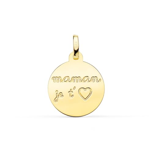 Inmaculada Romero IR 9-karätiger Goldanhänger, 16 mm, mit der Botschaft „MAMA JE T‘“ und Herz. von Inmaculada Romero IR