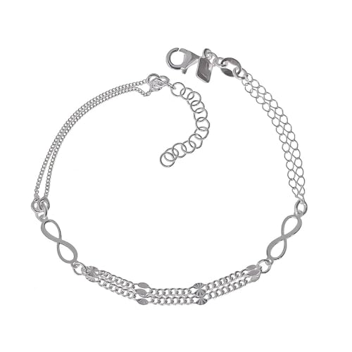 Inmaculada Romero IR 925m Sterling Silber Armband Doppelkette 17cm. kombiniertes 10-mm-Unendlichkeitssymboldetail. von Inmaculada Romero IR