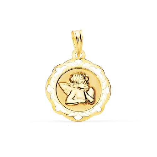 Angel Burlón 18 Karat Goldmedaille mit 17 mm. in Glanz mit durchbrochenem Rahmen von Inmaculada Romero IR