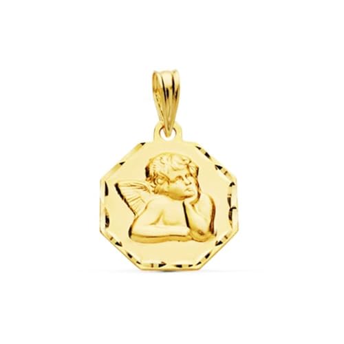 Inmaculada Romero IR Angel Burlón Medaille aus 9 Karat Gold mit 15 mm achteckiger Form. Gravur im Preis inbegriffen – Anpassbar – GRAVUR IM PREIS INBEGRIFFEN von Inmaculada Romero IR