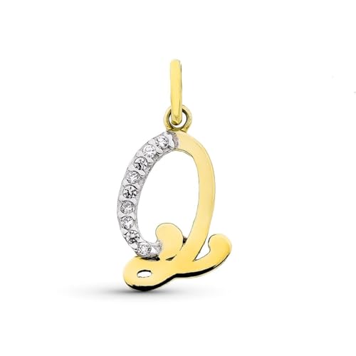 Inmaculada Romero IR Anhänger mit dem Anfangsbuchstaben „Q“ aus zweifarbigem 9-karätigem Gold mit 15 mm und Zirkonia-Detail von Inmaculada Romero IR