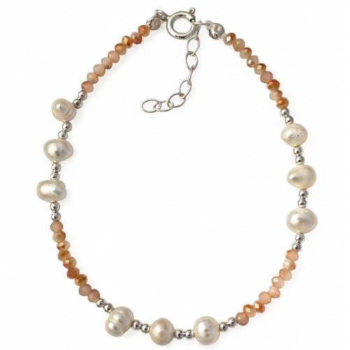 Inmaculada Romero IR Armband 925 Sterling Silber 17 cm mit 2,5 mm Farbsteinen, neun 6 mm Perlen und 2 mm Kugeln von Inmaculada Romero IR