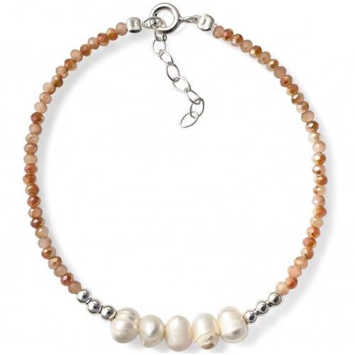 Inmaculada Romero IR Armband aus 925 Sterling Silber, 17 cm, mit 2,5 mm Farbsteinen, neun 6 mm Perlen und 3 mm Kugeln von Inmaculada Romero IR