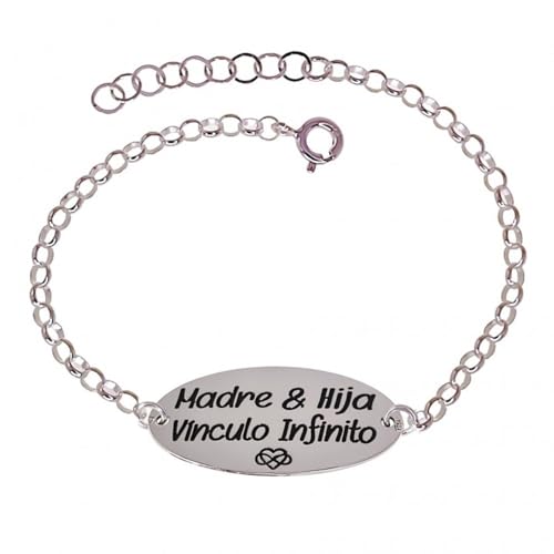 Inmaculada Romero IR Armband aus 925-m-Sterlingsilber für Damen, 16,5 cm. Rolo-Kette mit ovalem Plättchen MOTHER & DAUGHTER INFINITE BOND von Inmaculada Romero IR