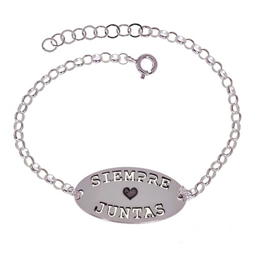 Inmaculada Romero IR Armband aus 925-m-Sterlingsilber für Damen, 16,5 cm. Rolo-Kette mit ovalem Schild und der Botschaft „ALWAYS TOGETHER HEART“. von Inmaculada Romero IR