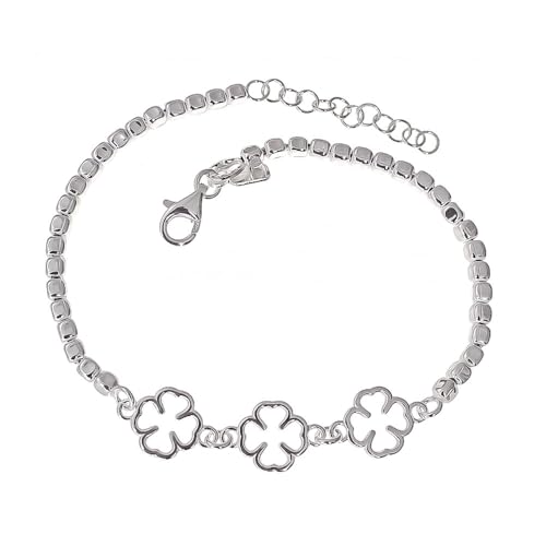 Inmaculada Romero IR Armband aus 925-m-Sterlingsilber mit kombinierten Quadraten und 3 durchbrochenen Kleeblättern in der Mitte von Inmaculada Romero IR