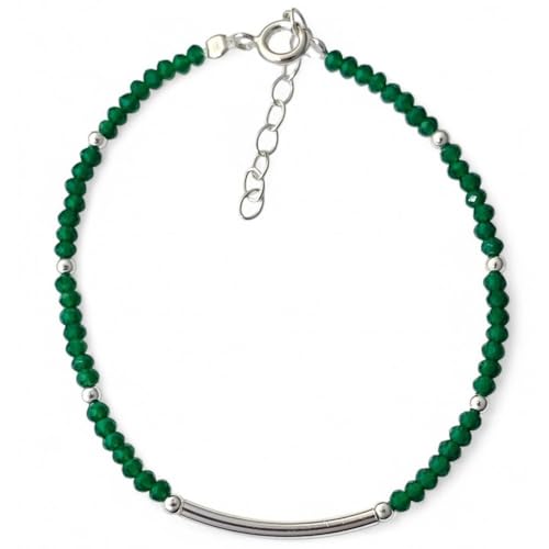 Inmaculada Romero IR Armband aus 925er Sterlingsilber, 17 cm. 2,5 mm große grüne Steine. Kombinierte glatte Röhrenperlen, 22 x 2 mm. von Inmaculada Romero IR