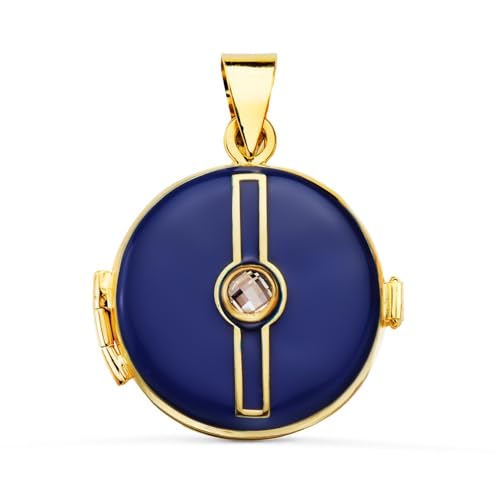 Inmaculada Romero IR Damen-Medaillon mit Anhänger aus 18 Karat Gold, 21 mm. emaillierter blauer Zirkon in der Mitte, 4 mm. von Inmaculada Romero IR