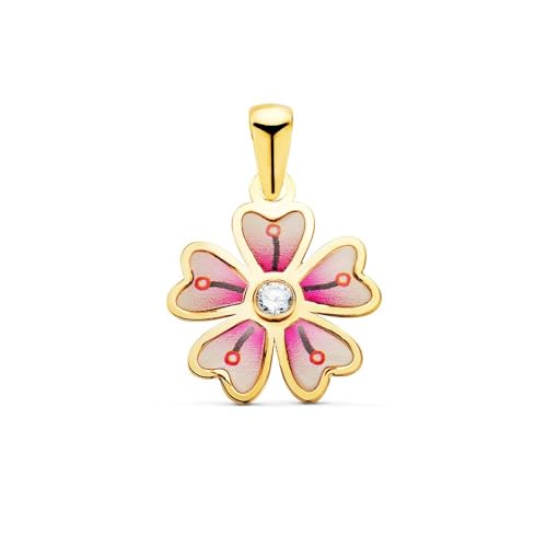 Inmaculada Romero IR Damenanhänger aus 18-karätigem Gold, 13 mm. Blume mit fünf Blütenblättern in der Mitte aus emailliertem Zirkon von Inmaculada Romero IR