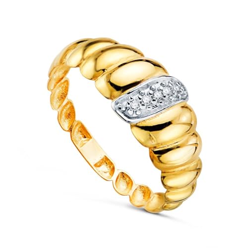 Inmaculada Romero IR Damenring aus 18-karätigem Bicolor-Gold mit Detail aus Zirkonen in Gallonen-Croissant-Form in der Mitte Inmaculada Romero IR Damenring aus 18-karätigem Bicolor-Gold mit Detail aus Zirkonen in Gallonen-Croissant-Form in der Mitte von Inmaculada Romero IR