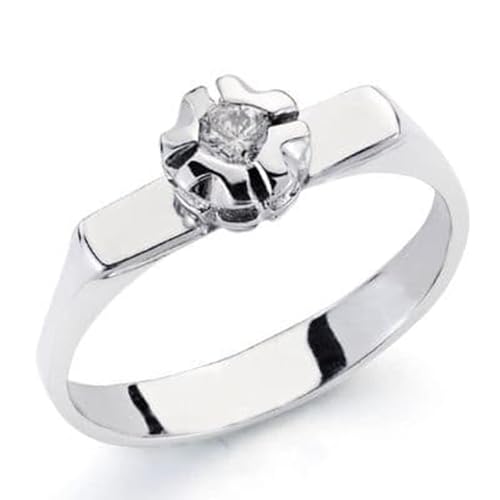 Inmaculada Romero IR Damenring aus 18-karätigem Weißgold mit Diamant in der Mitte von 0,10 ct. Kopfförmige Blume von Inmaculada Romero IR