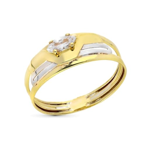 Inmaculada Romero IR Durchbrochener Ring aus 9 Karat zweifarbigem Gold mit Maquise-Zirkonia in der Mitte, maximale Kopfbreite 7 mm. von Inmaculada Romero IR