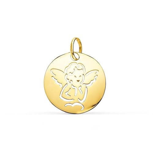 Inmaculada Romero IR Engelmedaille aus 9 Karat Gold, 15 mm, mit durchbrochener Form und glänzendem Finish von Inmaculada Romero IR