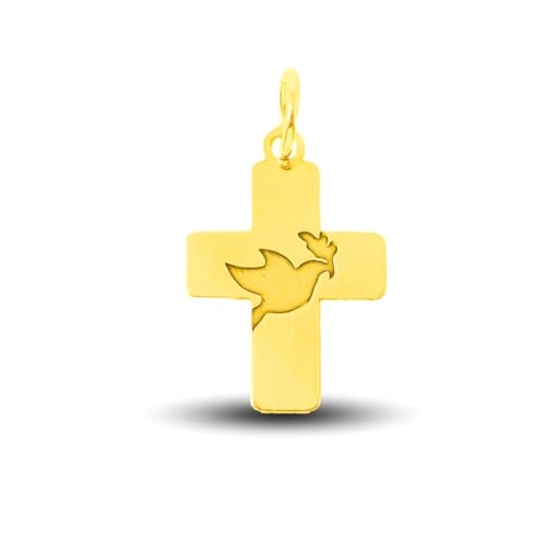 Inmaculada Romero IR Erstkommunion-Kreuz-Anhänger aus 18 Karat Gold, Unisex, 22 mm. Dove Holy Spirit Laserzentrum von Inmaculada Romero IR