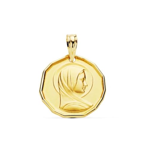 Inmaculada Romero IR Französische Jungfrau Maria Medaille, 18 mm, 9 Karat Gold. Achteckige Form. Gravur im Preis inbegriffen – Anpassbar – GRAVUR IM PREIS INBEGRIFFEN von Inmaculada Romero IR