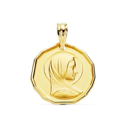 Inmaculada Romero IR Französische Jungfrau Maria Medaille aus 9 Karat Gold, 16 mm, achteckige Form. Gravur im Preis inbegriffen – Anpassbar – GRAVUR IM PREIS INBEGRIFFEN von Inmaculada Romero IR