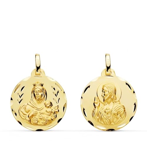 Inmaculada Romero IR Herz Jesu, Jungfrau von Carmen, Unisex, 9 Karat Gold, Skapuliermedaille, 18 mm. geschnitzter Rand von Inmaculada Romero IR