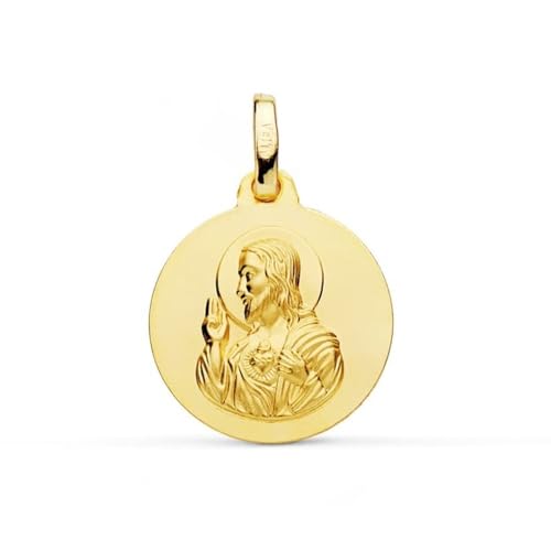 Inmaculada Romero IR Herz-Jesu-Medaille aus 9 Karat Gold, 14 mm glatt. Gravur im Preis inbegriffen – Anpassbar – GRAVUR IM PREIS INBEGRIFFEN von Inmaculada Romero IR