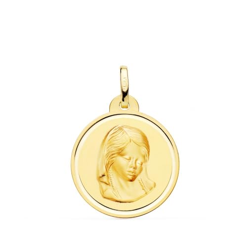 Inmaculada Romero IR Jungfrau-Mädchen-Erstkommunion-Medaille aus 18-karätigem Gold, rund, 20 mm. glatt Aufnahme im Preis inbegriffen - Anpassbar - AUFNAHME IM PREIS INBEGRIFFEN von Inmaculada Romero IR