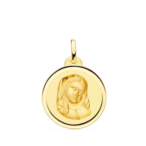 Inmaculada Romero IR Jungfrau-Mädchen-Erstkommunion-Medaille aus glattem 18-karätigem Gold, 20 mm. Lünette. Aufnahme im Preis inbegriffen - Anpassbar - AUFNAHME IM PREIS INBEGRIFFEN von Inmaculada Romero IR