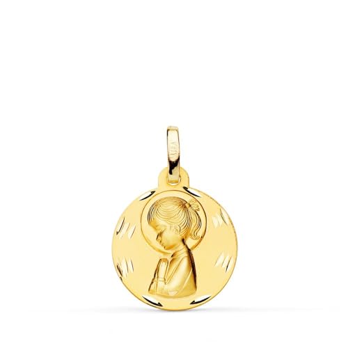 Inmaculada Romero IR Jungfrau-Mädchen-Erstkommunion-Medaille aus mattem 18-karätigem Gold, 16 mm. geschnitzt. Aufnahme im Preis inbegriffen - Anpassbar - AUFNAHME IM PREIS INBEGRIFFEN von Inmaculada Romero IR