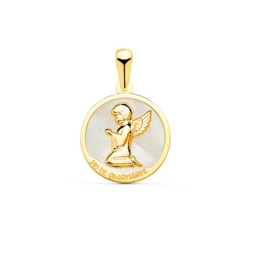 Inmaculada Romero IR Medaille aus 18 Karat Gold von Angel Burlón mit 15 mm Perlmutt und der Botschaft „ICH WERDE DICH BEHALTEN“ von Inmaculada Romero IR