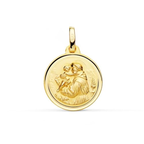 Inmaculada Romero IR Medaille des Heiligen Antonius aus 9 Karat Gold, 16 mm, mit glatter Lünette. Gravur im Preis inbegriffen – Anpassbar – GRAVUR IM PREIS INBEGRIFFEN von Inmaculada Romero IR