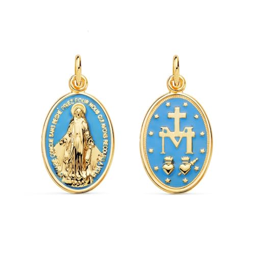 Inmaculada Romero IR Miraculous Virgin 18k Goldmedaille Frau 20mm. blau emailliert von Inmaculada Romero IR