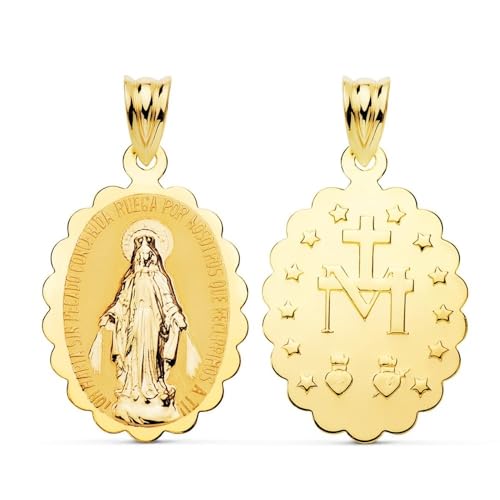 Inmaculada Romero IR Miraculous Virgin Unisex-Medaille aus 18-karätigem Gold, 18 mm. glitzernder gewellter Rand von Inmaculada Romero IR