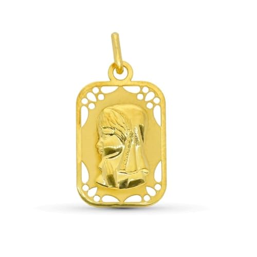 Inmaculada Romero IR Rechteckige Jungfrau-Mädchen-Medaille aus 9-karätigem Gold, 19 mm. Mattglanz-Puff von Inmaculada Romero IR