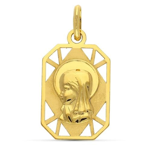 Inmaculada Romero IR Rechteckige Jungfrau-Mädchen-Medaille aus 9-karätigem Gold, 19 mm. durchbrochene Formen von Inmaculada Romero IR