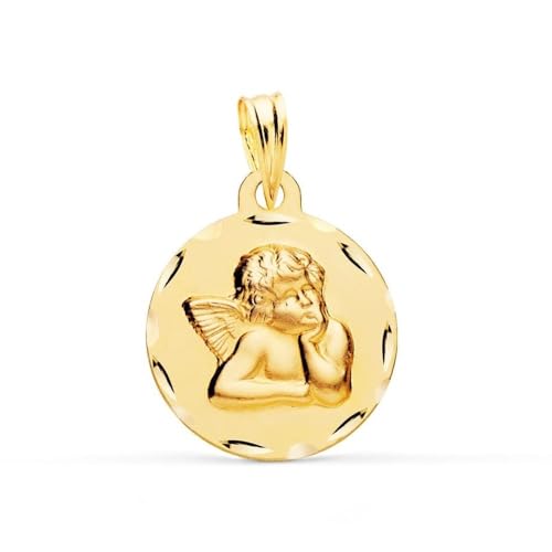 Inmaculada Romero IR Spottengel-Medaille, 14 mm, 9 Karat Gold. Geschnitzte Lünette. Gravur im Preis inbegriffen. Individualisierbar. von Inmaculada Romero IR