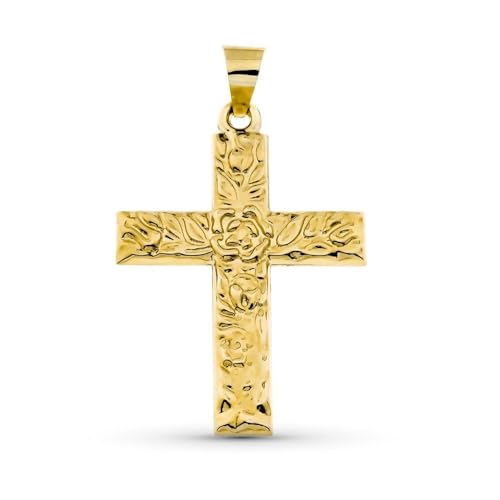 Inmaculada Romero IR Unisex-Kreuzanhänger aus 9-karätigem Gold, 32 mm. schlichter Rückendruck von Inmaculada Romero IR