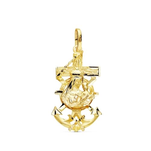 Inmaculada Romero IR Virgen del Carmen Unisex-Anhänger aus 9 Karat Gold, 27 mm. Anker-Seemannskreuz von Inmaculada Romero IR