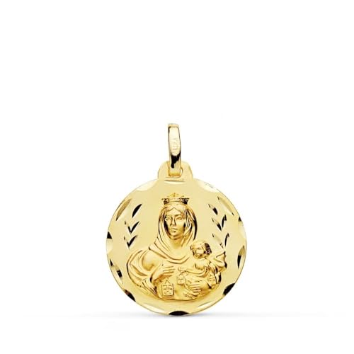 Inmaculada Romero IR Virgen del Carmen Unisex-Medaille aus 9 Karat Gold, 18 mm. geschnitzter Rand. Aufnahme im Preis inbegriffen - Anpassbar - AUFNAHME IM PREIS INBEGRIFFEN von Inmaculada Romero IR