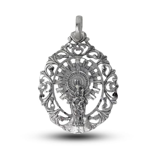 Inmaculada Romero IR Virgen del Pilar-Medaille aus massivem 925-m-Sterlingsilber, 43 mm. geschnitzte Zaunaufnahme im Preis inbegriffen - Anpassbar - AUFNAHME IM PREIS INBEGRIFFEN von Inmaculada Romero IR