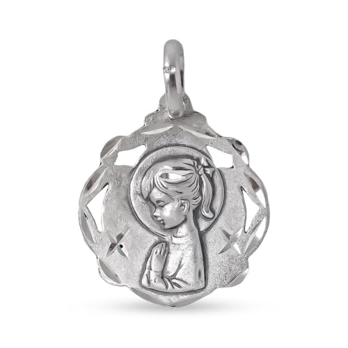 Jungfrau-Mädchen-Medaille aus massivem 925er Sterlingsilber zur Erstkommunion, 20 mm. Gravur im Preis inbegriffen – Anpassbar – GRAVUR IM PREIS INBEGRIFFEN von Inmaculada Romero IR