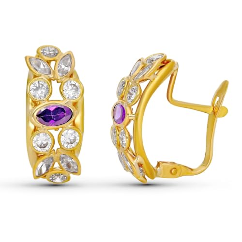 Ohrringe aus 9 Karat Gold mit kombinierten violetten ovalen Zirkonen in der Mitte von Inmaculada Romero IR