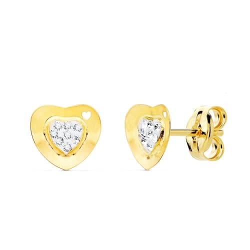 Ohrringe aus 9-karätigem Gold mit einer 7 mm großen Herzform, Zirkonia in der Mitte und einem glatten Rand. von Inmaculada Romero IR