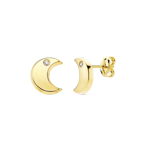 Ohrringe aus 9-karätigem Gold mit einer 9 mm großen, glatten Mondform und Zirkonia-Detail. von Inmaculada Romero IR