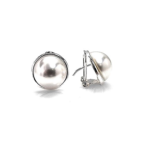 Ohrringe aus 925-m-Sterlingsilber mit einer 14-mm-halben synthetischen Perle. Omega-Verschluss mit glatter Lünette für Damen von Inmaculada Romero IR