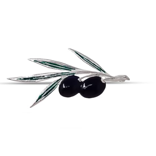 Olivenzweignadel aus 925 m Sterlingsilber, 46 mm. schwarz glasierte Oliven von Inmaculada Romero IR