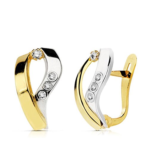 Pendientes oro 18k bicolor bandas curvas circonitas 15mm. [AB4683] von Inmaculada Romero IR
