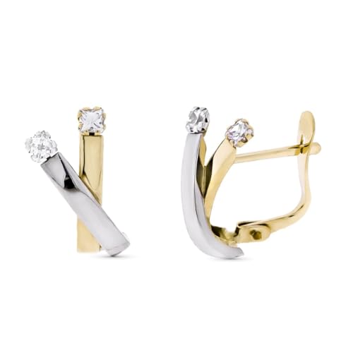 Zweifarbige Ohrringe aus 9 Karat Gold, 13 mm Durchmesser. Zwei glatte Bänder kombiniert mit Zirkonia. von Inmaculada Romero IR