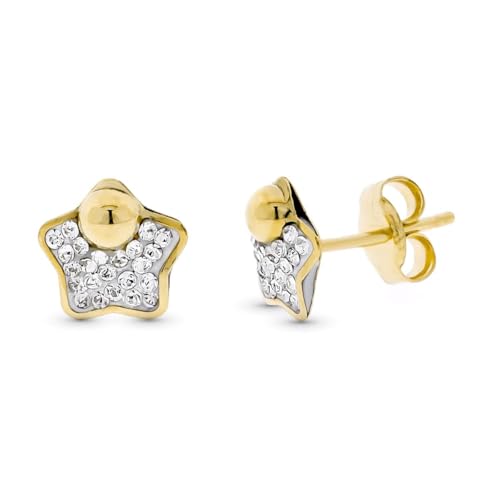 Zweifarbige Ohrringe aus 9 Karat Gold in 7 mm großer Sternform mit einer glatten Halbkugel und Steinen. von Inmaculada Romero IR